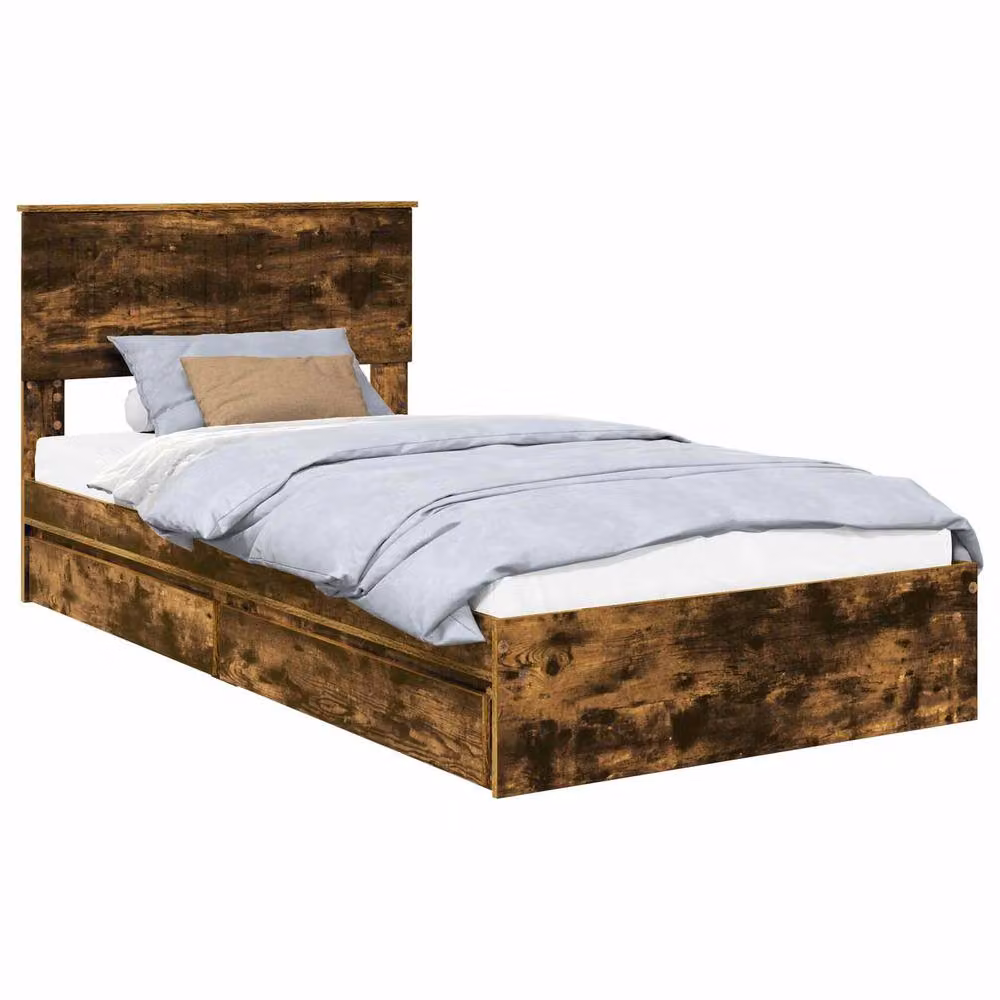 Berkfield Home Storage Bed with Drawer in Smoked Oak Brown, W/D/H: 100 x 200 cm – 2