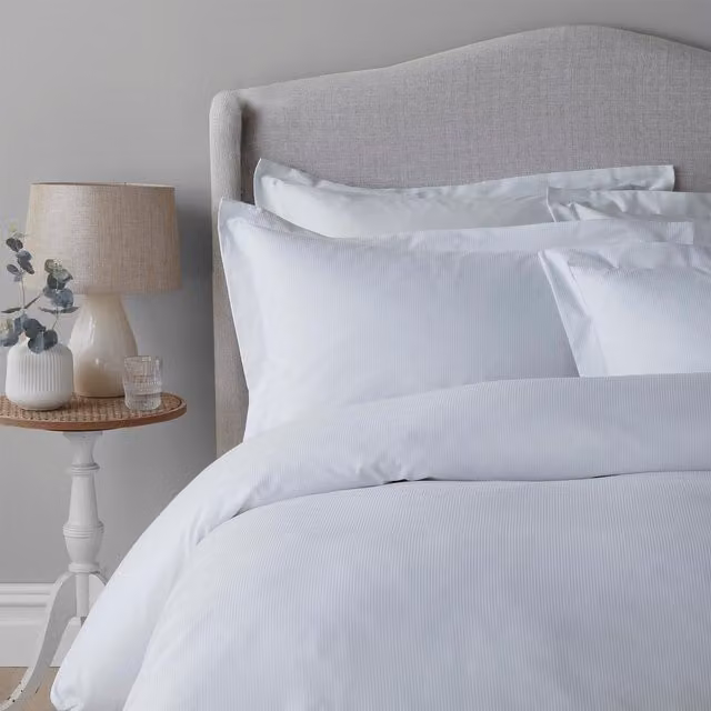 Luxe and Wilde Beaumont Striped Cotton Duvet Cover and Pillowcase Set in White