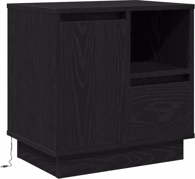 Berkfield Home Modern Black Oak Bedside Cabinet with Integrated LED Lighting W/D/H: 50 x 34.5 x 50 cm