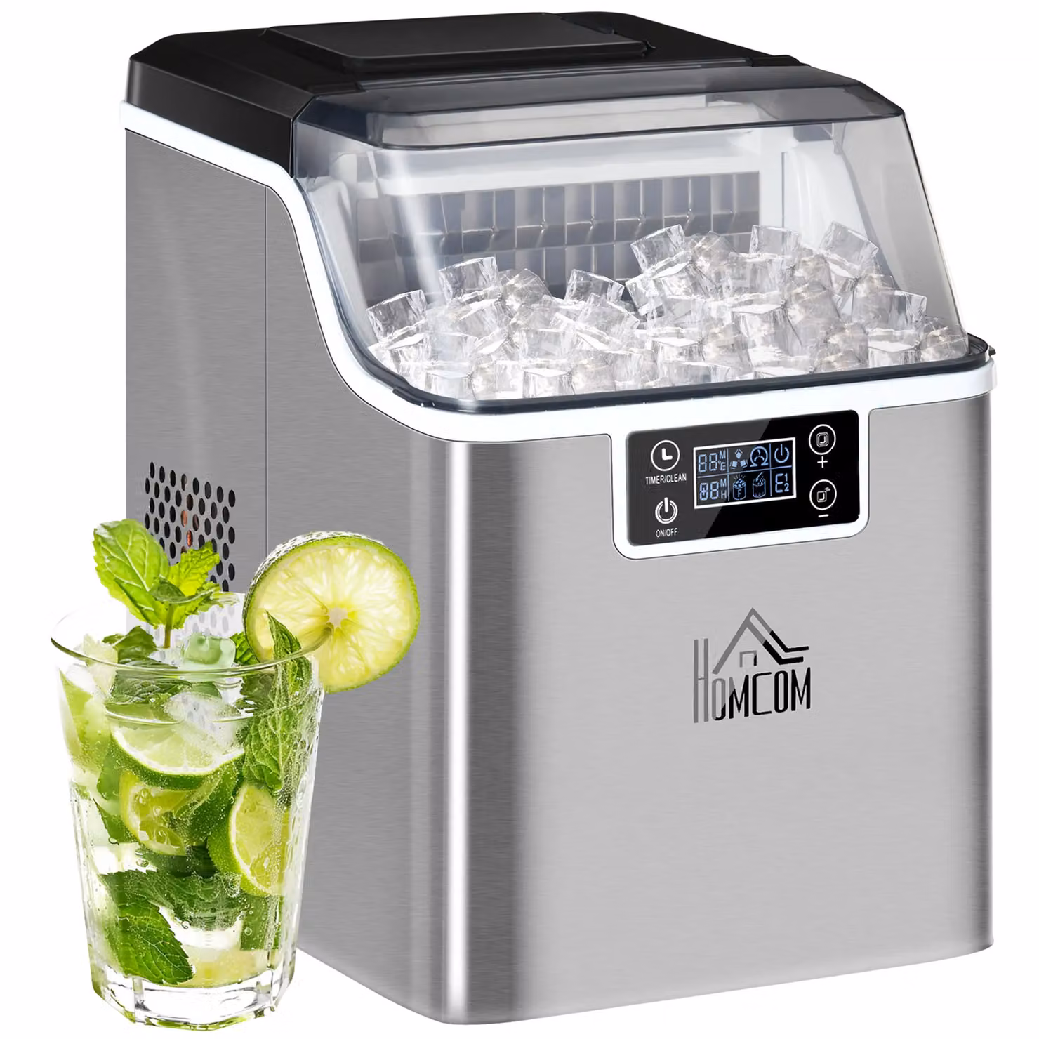 HOMCOM Silver Countertop Ice Maker Machine with 3.2L Capacity and Ice Scoop – 2