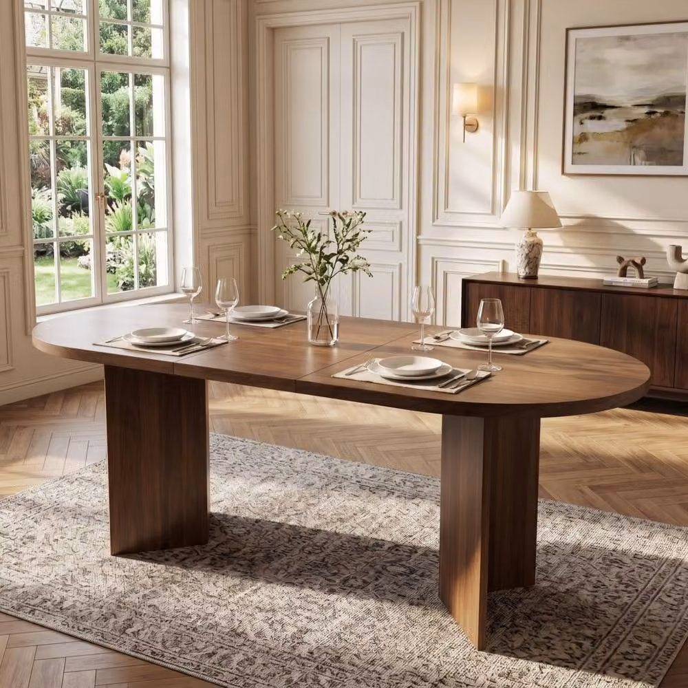 Merax Oval Mid-Century Dining Table in Brown Wood Effect, W/D/H: 180 x 90 x 75 cm – 3
