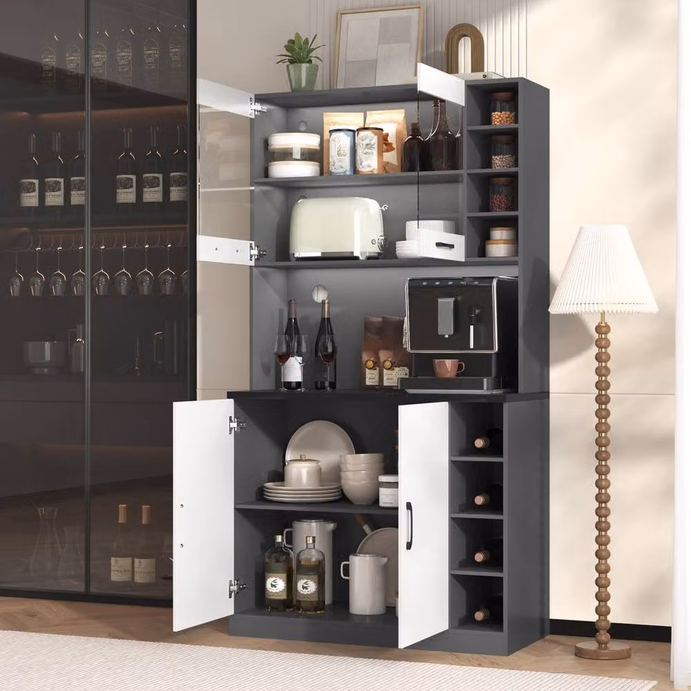 Rolipo Tall Kitchen Pantry Cabinet in White with Glass Doors and Integrated Lighting – 6