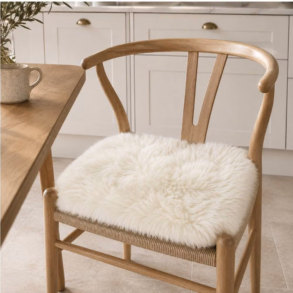 SNUGRUGS Soft Long Wool Genuine Sheepskin Square Seat Pad with Microsuede Backing, White, W/D/H: 40 x 40 x 40 cm – 2