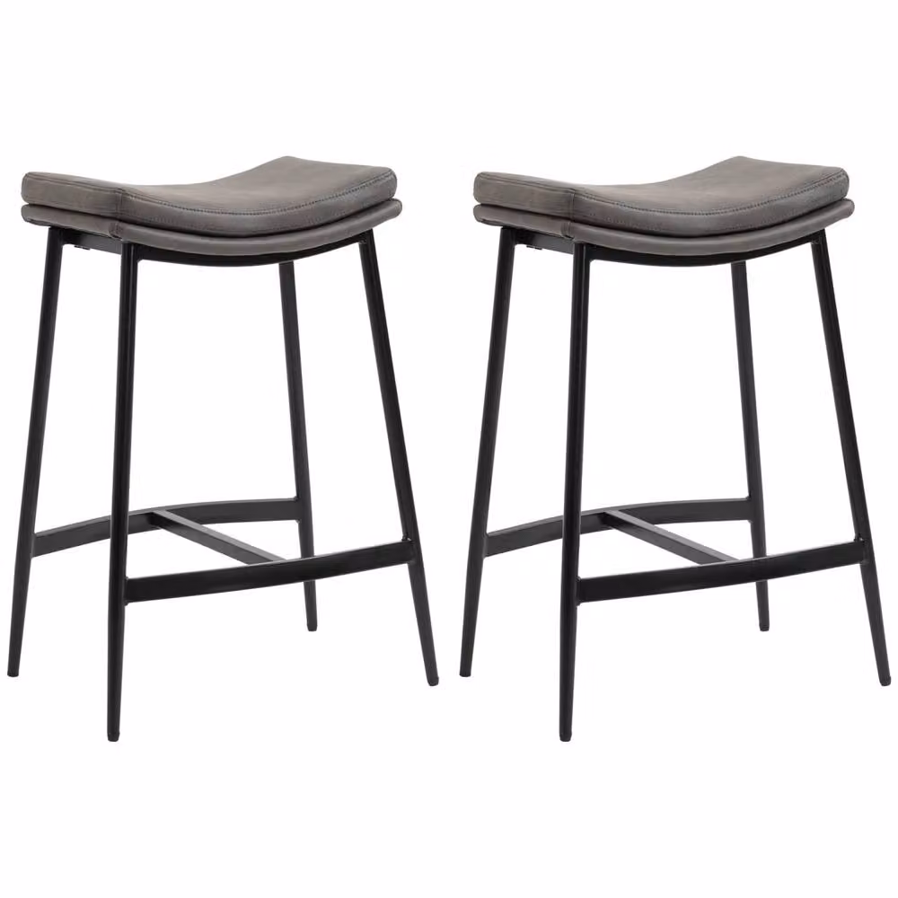 Wyld Haus Ralura Set of 2 Grey Microfibre and Metal Industrial Breakfast Bar Stools H: 68.5 cm, W: 38.5 cm, D: 48.5 cm – 2