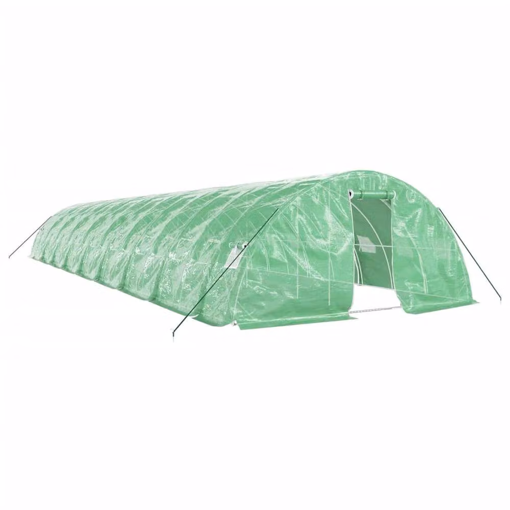 Berkfield Home Freestanding Greenhouse with Steel Frame and Plastic Covering, Green, W/D/H: 18 x 5 x 2.3 m – 2