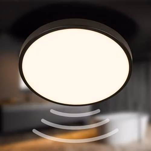 Briloner Black LED Ceiling Light with Motion Sensor and Warm White Light, IP54, W/D/H: 29 x 29 x 7.5 cm – 7