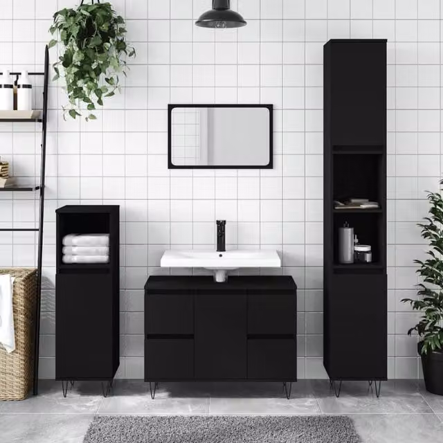 Berkfield Home Black Bathroom Cabinet W/D/H: 80 x 33 x 60 cm
