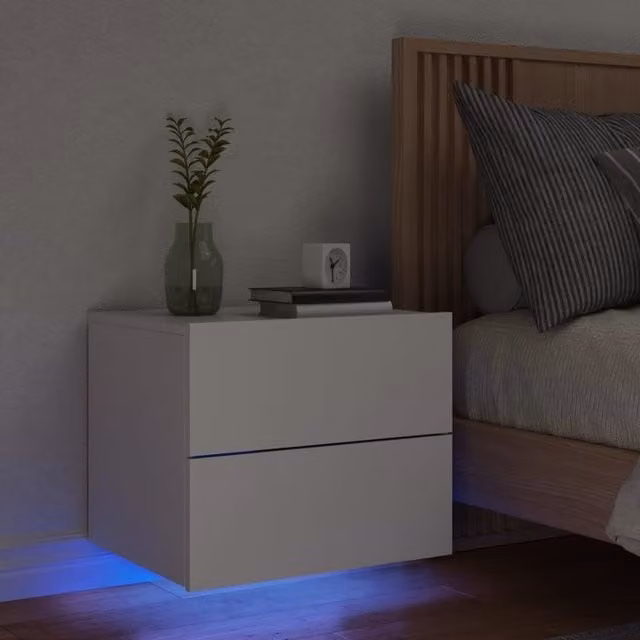 Berkfield Home Wall-mounted Bedside Cabinet with Integrated LED Lights in White