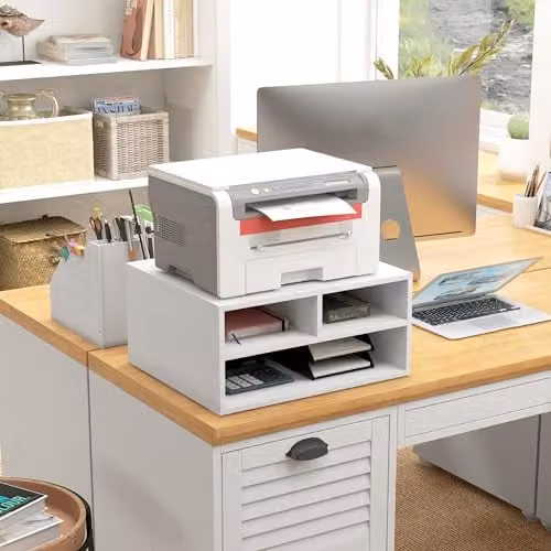 HOMCOM White Desktop Printer Stand with 2-Tier Storage for Home Office, W/D/H: 40.0 x 22.5 x 47.0 cm – 2