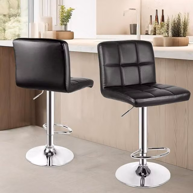 Gartistgo Set of 2 Adjustable Swivel Bar Stools in Black PU Leather – 1