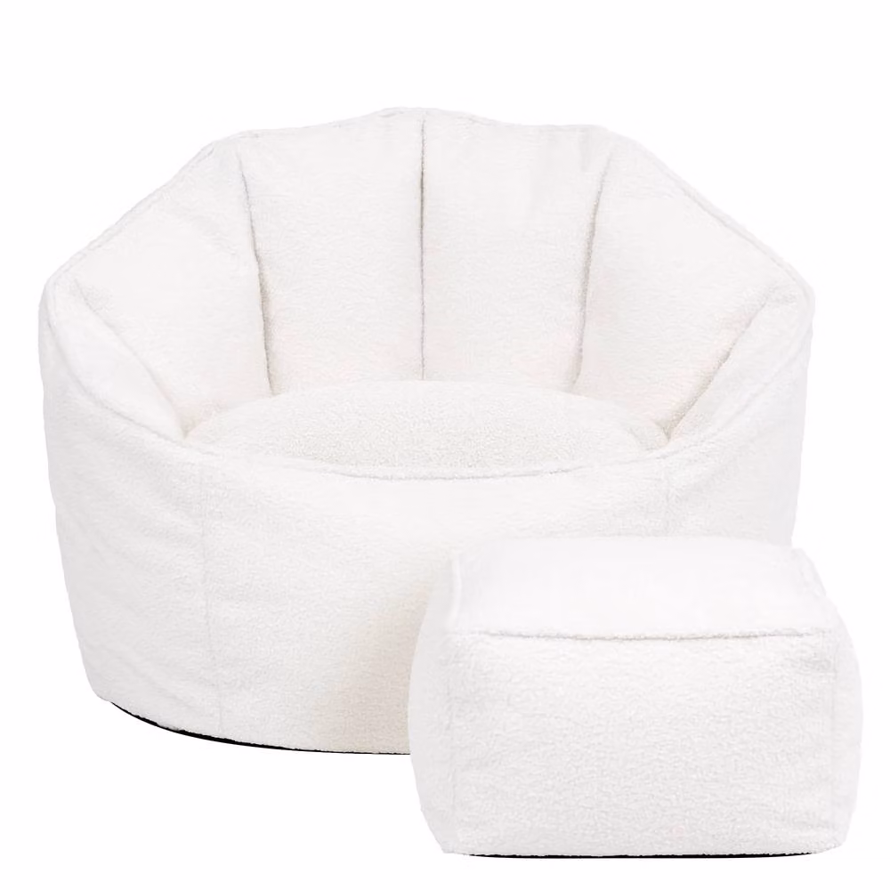 ICON Boucle Sirena Accent Chair and Footstool Bundle in Cream – 3
