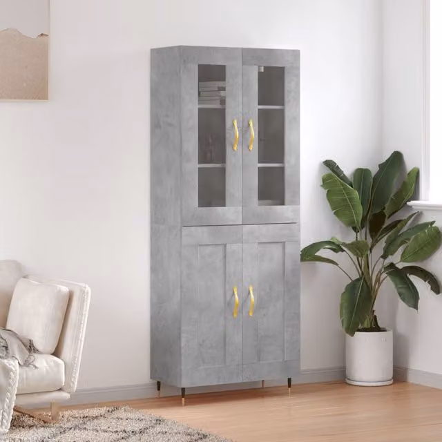 Berkfield Home Modern Highboard in Concrete Grey, W/D/H: 69.5 x 34 x 180 cm