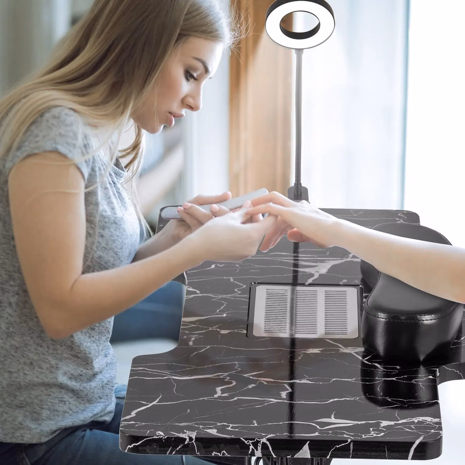 Costway Folding Manicure Nail Table with Electric Dust Collector and Carry Bag in Black – 9