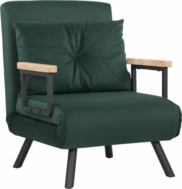 HOMCOM 4-in-1 Green Velvet Single Chair Bed with Armrests and Pillow – 1