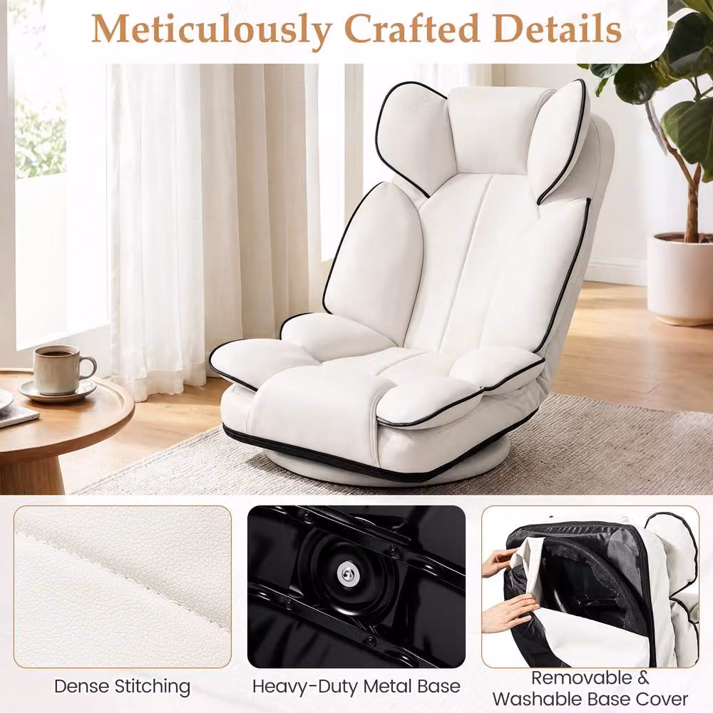 Gymax 360 Degree Swivel Floor Gaming Chair and Folding Lazy Lounger Couch in White – 3
