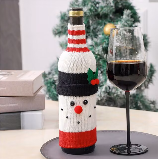 Leaper White Knitted Snowmen Wine Bottle Cover for Christmas Decorations