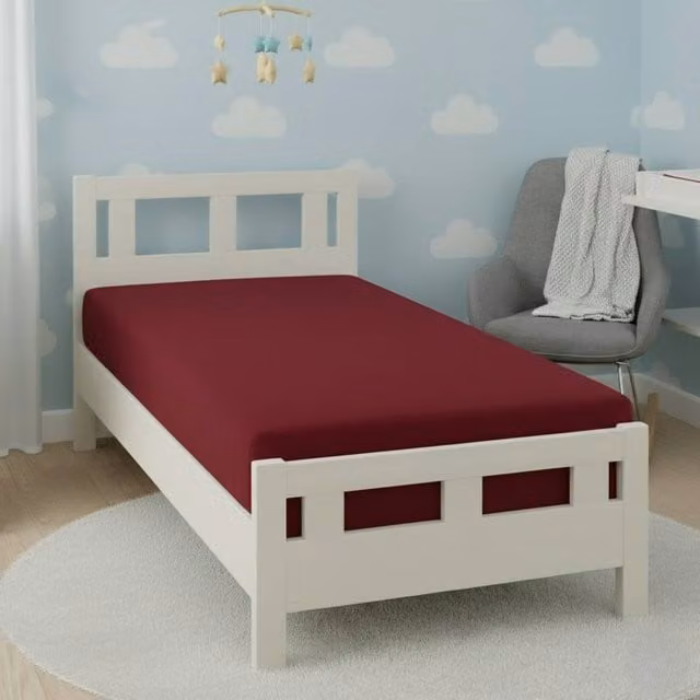 Snug City Red Flannelette Cot Bed Fitted Sheet, Soft Brushed Cotton, W/D/H: 70 x 140 cm