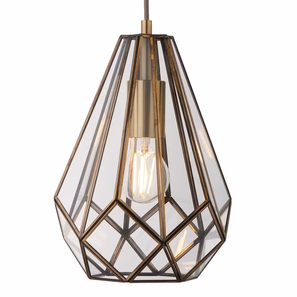 First Choice Lighting Polly Set of 2 Pendant Ceiling Lights in Bronze and Gold Brass with Transparent Glass – 2
