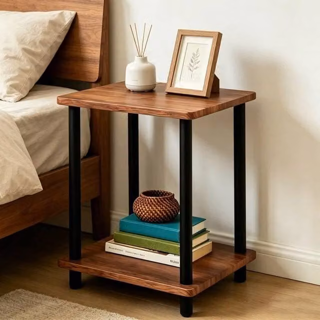 Kelvenix Modern 2-Tier Square Side Table in Brown and Black – 1