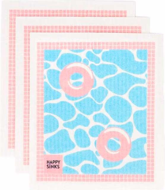 Happysinks Swedish Dishcloth Set in Blue, Beige and Multicolour, 3 Pack