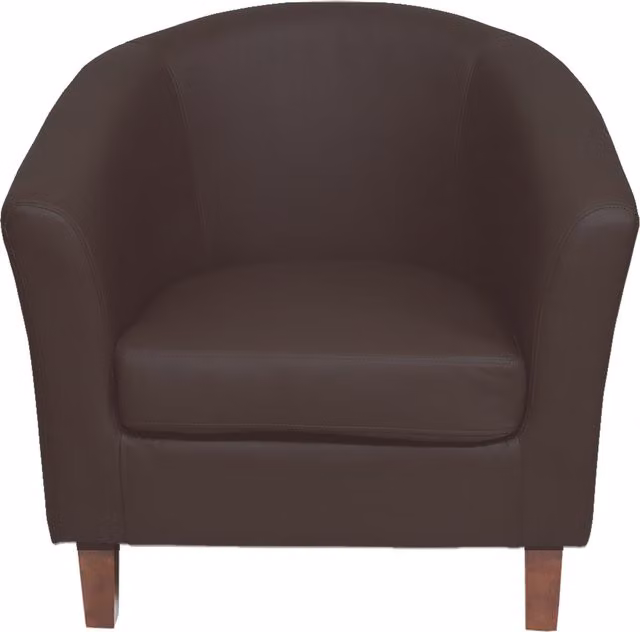 Comfy Living Brown Faux Leather Modern Tub Chair with Armrests and Solid Wood Frame