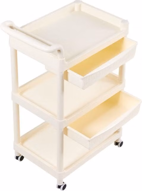 Living and Home 3-Tier Rolling Trolley Cart with 2 Drawers, White