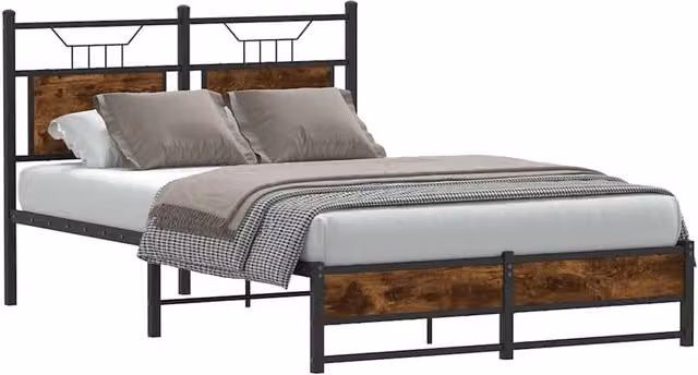 Berkfield Home Smoked Oak Small Double Bed Frame in Brown, W/D/H: 120 x 190 cm – 1