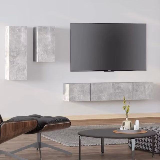 Berkfield Home 4 Piece Wall Mounted TV Cabinet Set in Matt Concrete Grey Engineered Wood – 1