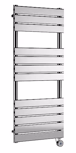 nuie HL359 Electric Square Flat 12 Bar Towel Radiator, 600 Watt, Silver, W: 500 mm, H: 1213 mm