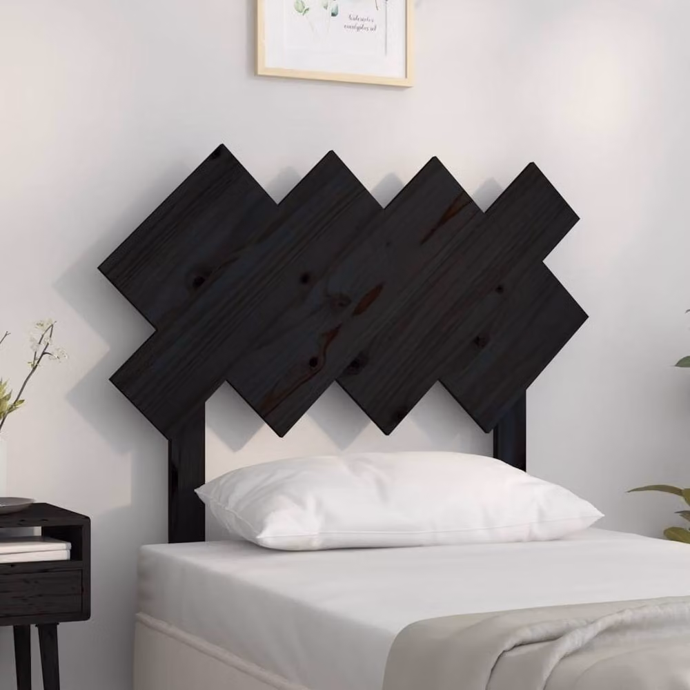Berkfield Home Black Solid Pine Wood Bed Headboard W/D/H: 92 x 3 x 81 cm – 2
