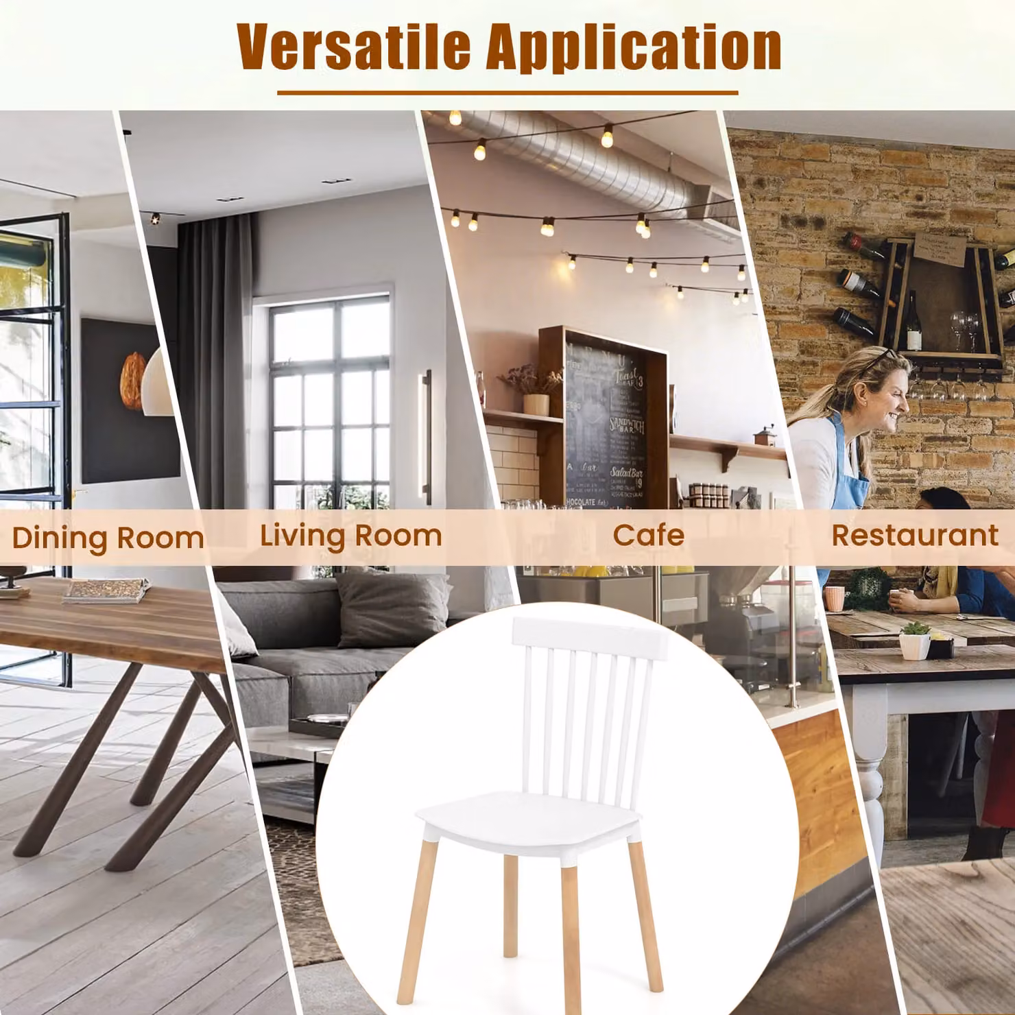 Costway Set of 4 Windsor Armless Dining Chairs in White Beech Wood – 2