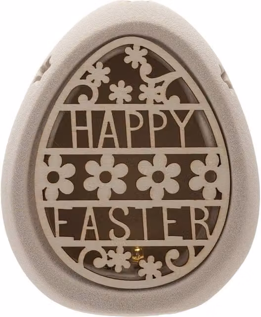Eggs-traordinary Gift Co Ceramic Happy Easter Cut Out Light Up Egg in Beige