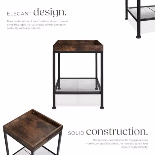 tectake 2-Tier Industrial Style Side Table with Storage Shelf in Black and Brown, W/D/H: 41.5 x 41.0 x 56.0 cm – 5