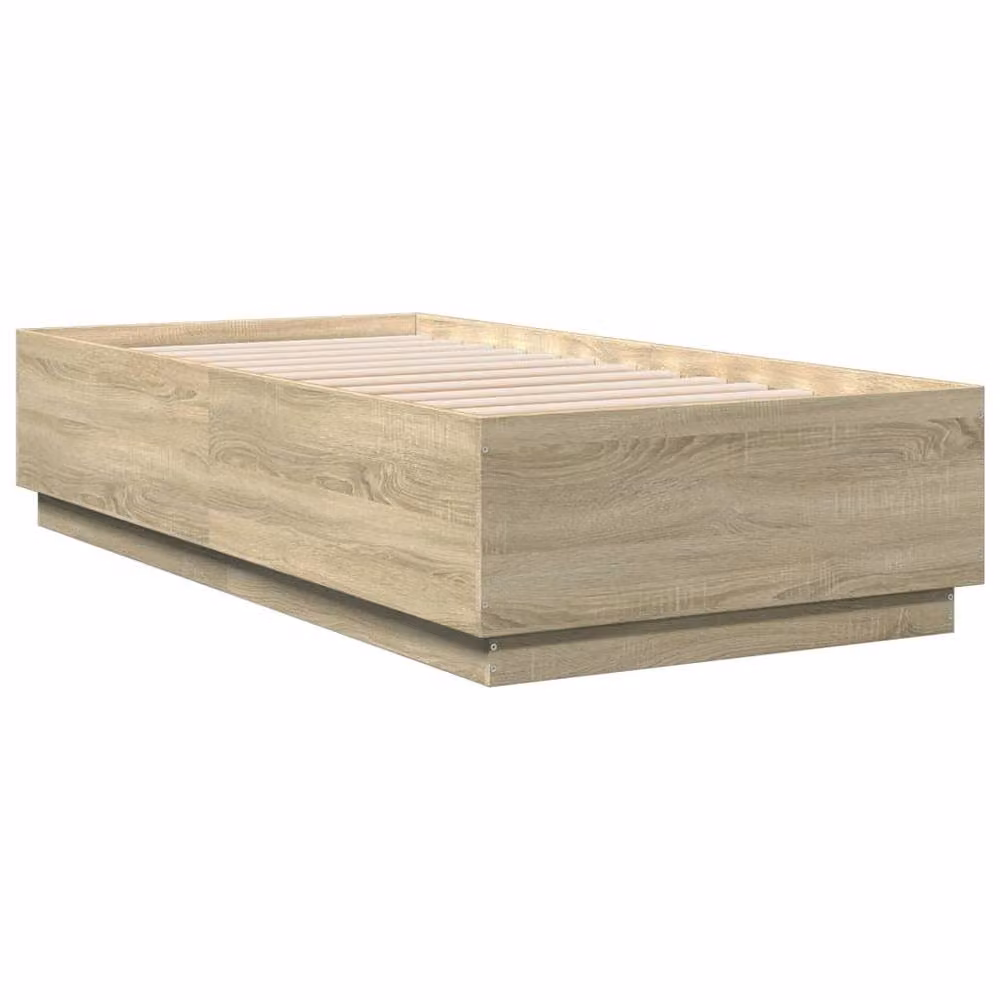 Berkfield Home Sonoma Oak Single Bed Frame with LED Lighting and USB Charging Port, Light Brown, W/D/H: 90 x 190 cm – 3