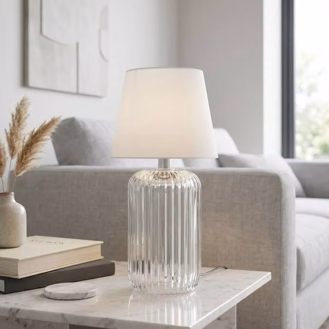 Garden Greatness Relica Ridged Glass Table Lamp in Beige