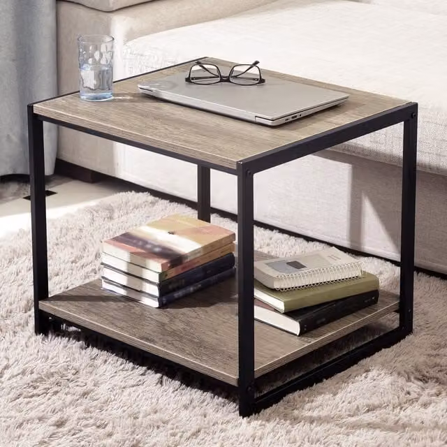 House Of Home Rustic 2 Tier Square Coffee Table in Black
