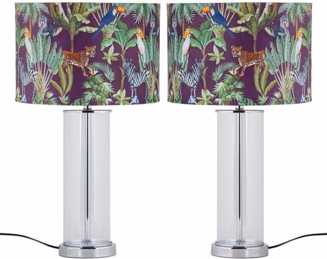 First Choice Lighting Aura Set of 2 Chrome Table Lamps with Silver Fabric Shades – 1