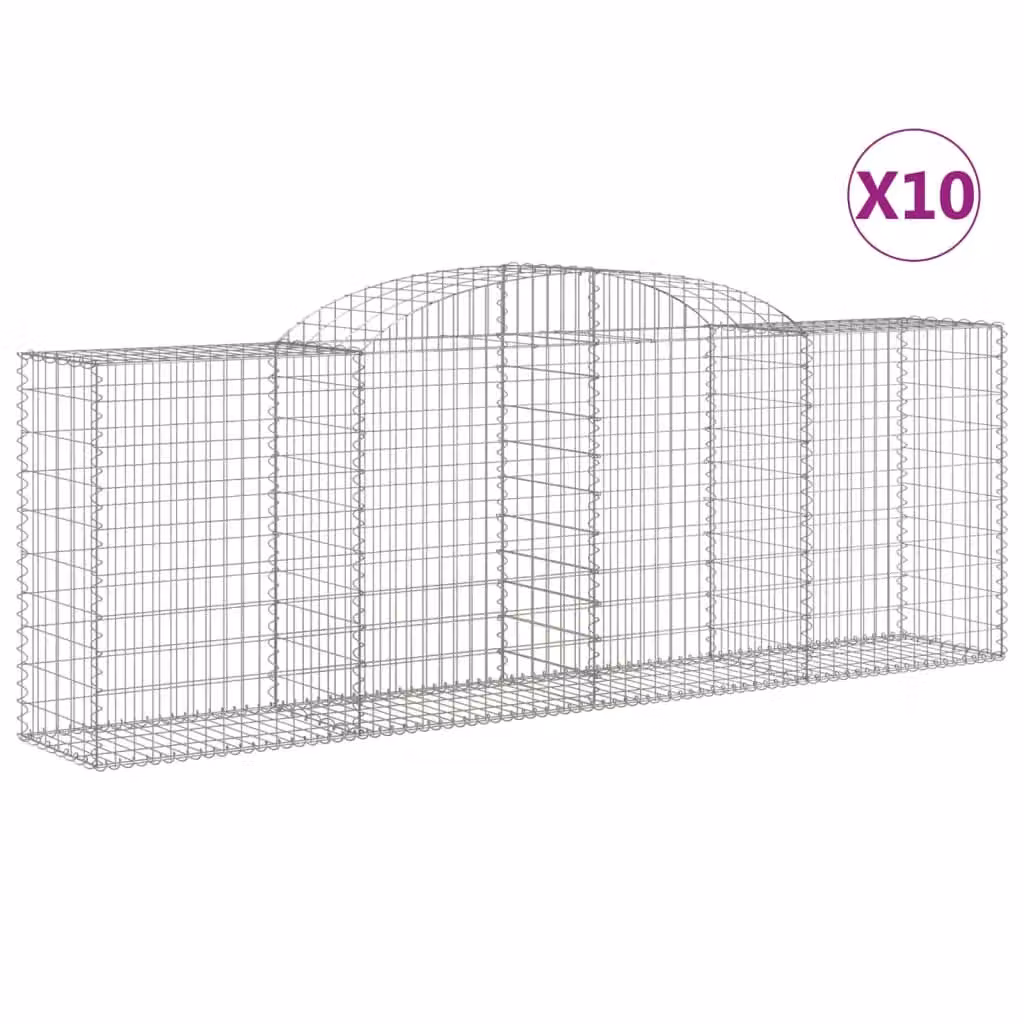 Berkfield Home Arched Gabion Baskets, 10 Piece Set, Silver Galvanised Steel, W: 300 cm, D: 50 cm, H: 100-120 cm – 2