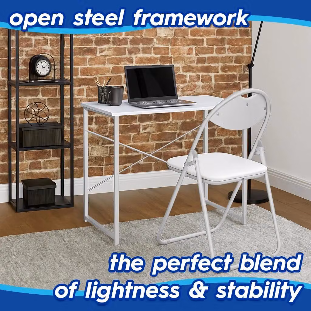 Harbour Housewares Wooden Computer Desk with White Tubular Steel Frame – 2