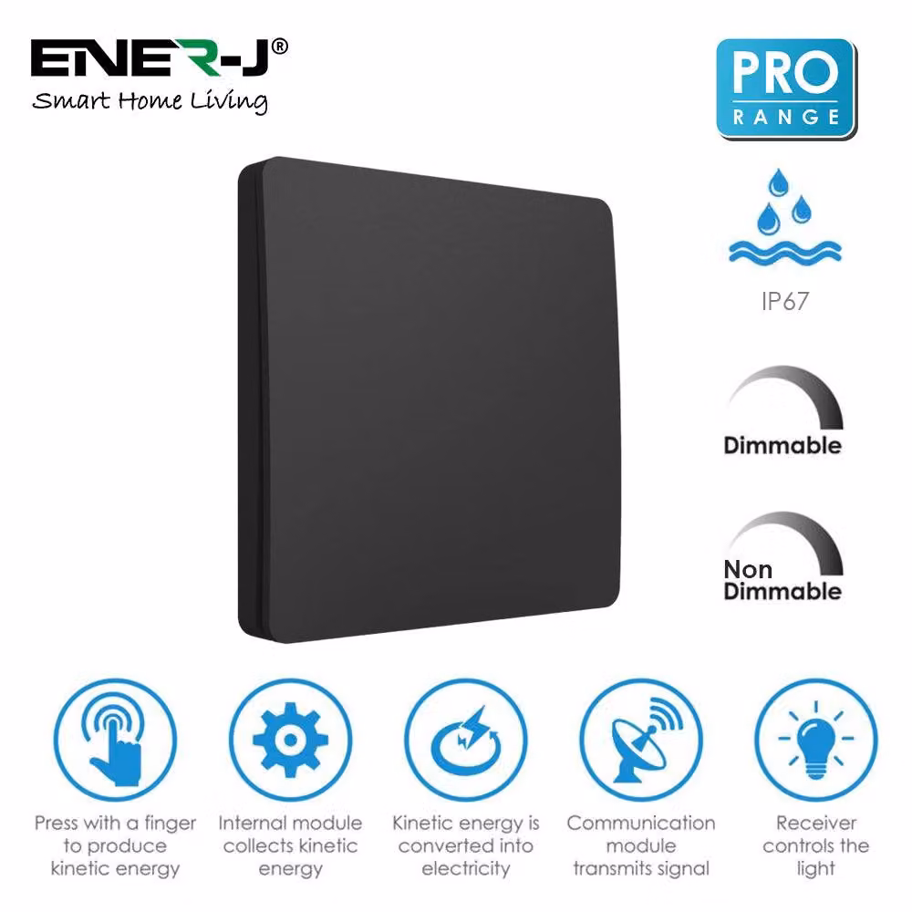 ENER-J 1 Gang Wireless Kinetic Switch in Black – 2