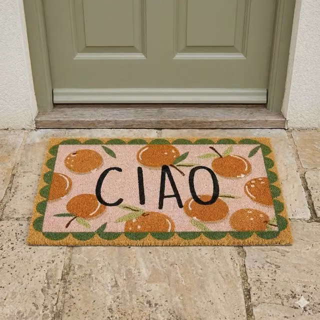 Madison & Mayfair Ciao Coir Doormat with Orange Graphic Design in Brown, W: 44 cm, D: 75 cm – 1