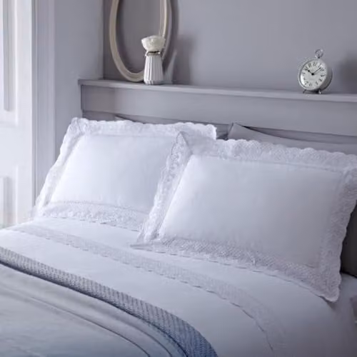 J Rosenthal Serene Renaissance Lace Trim Duvet Cover and Pillowcase Set, White, W/D/H: 140 x 200 cm