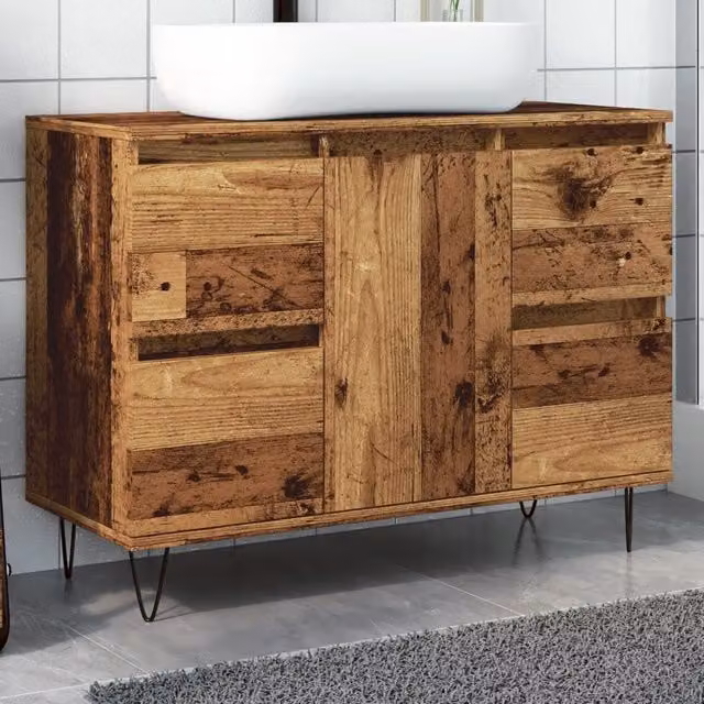Berkfield Home Bathroom Cabinet in Old Wood Brown, W/D/H: 80 x 33 x 60 cm