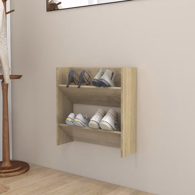 Berkfield Home Wall Mounted Shoe Cabinet in Sonoma Oak Brown, W/D/H: 60 x 18 x 60 cm