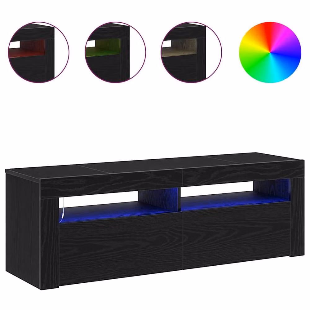 Berkfield Home Modern Black Oak TV Cabinet with Integrated LED Lighting, W/D/H: 120 x 35 x 40 cm – 4
