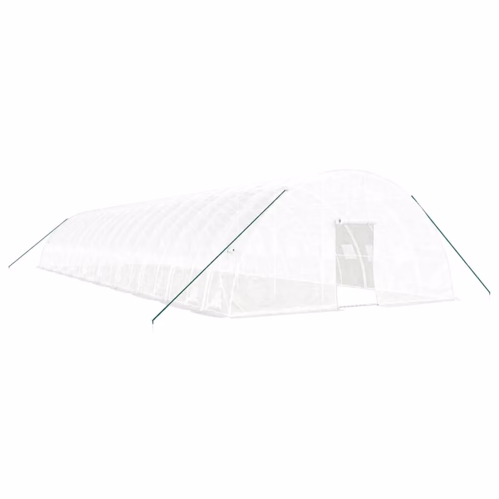 Berkfield Home White Steel Frame Greenhouse with Plastic Windows and Roller System, W/D/H: 20 x 6 x 2.85 m – 2