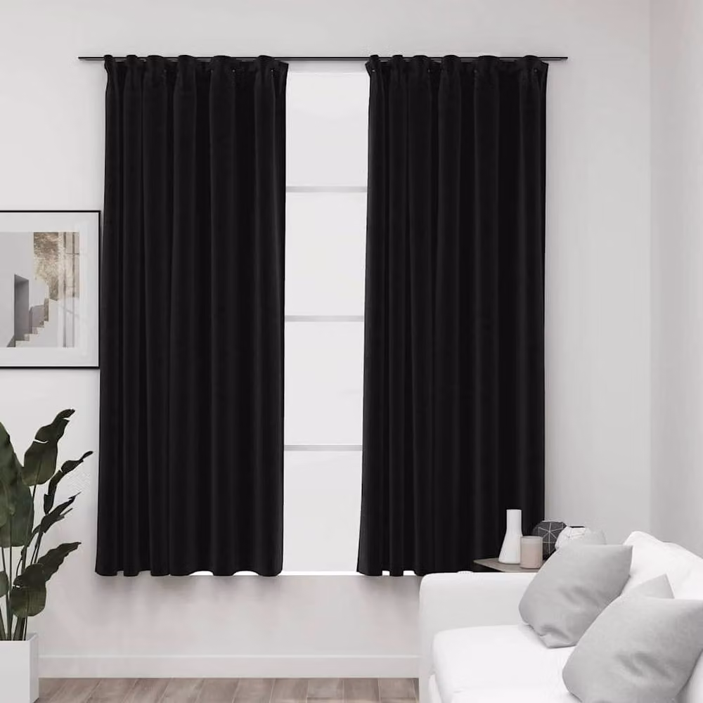 Berkfield Linen-Look Blackout Curtains with Hooks, 2 Pack, Anthracite Black, W: 140 cm, H: 175 cm – 1