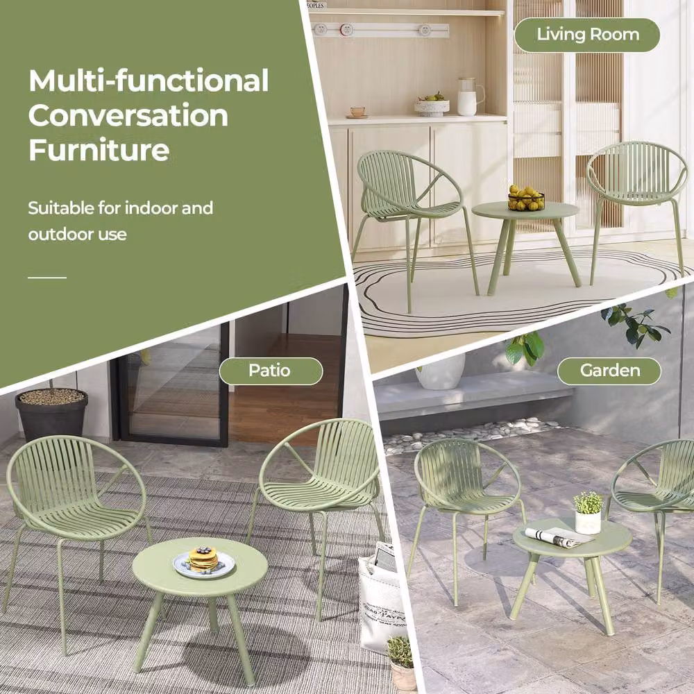 Gymax 3-Piece All Weather PP Bistro Conversation Set with 2 Chairs in Light Green – 3