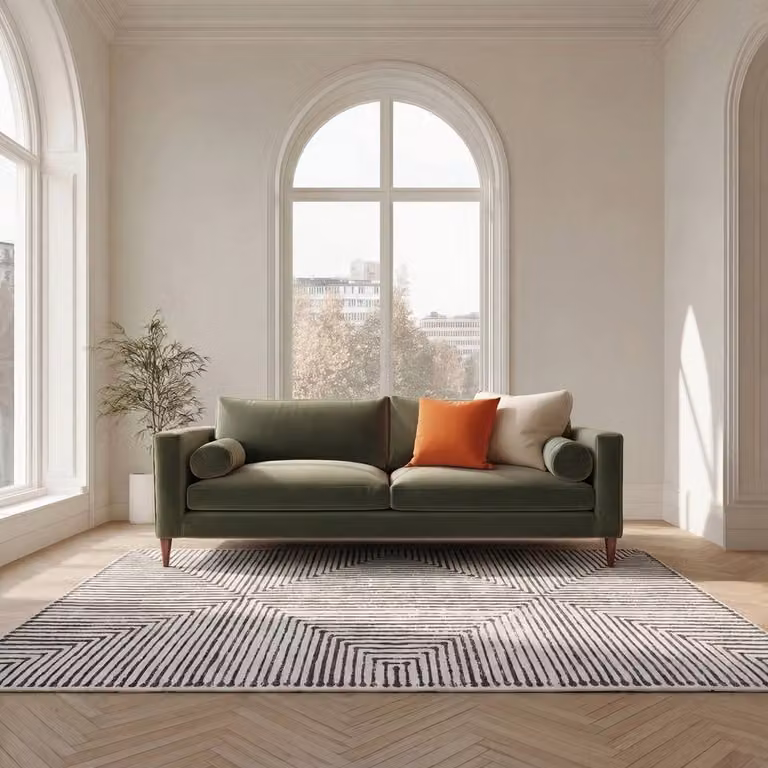 Kukoon Black and Cream Geometric Washable Modern Living Room Rug, W/D: 80 x 300 cm