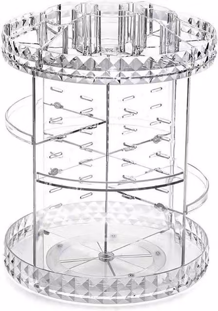 KORVIXA Rotating Cosmetic Storage Box with Shelves in Transparent Acrylic and Metal – 1